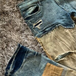 Distressed Two-Tone Stacked Jeans